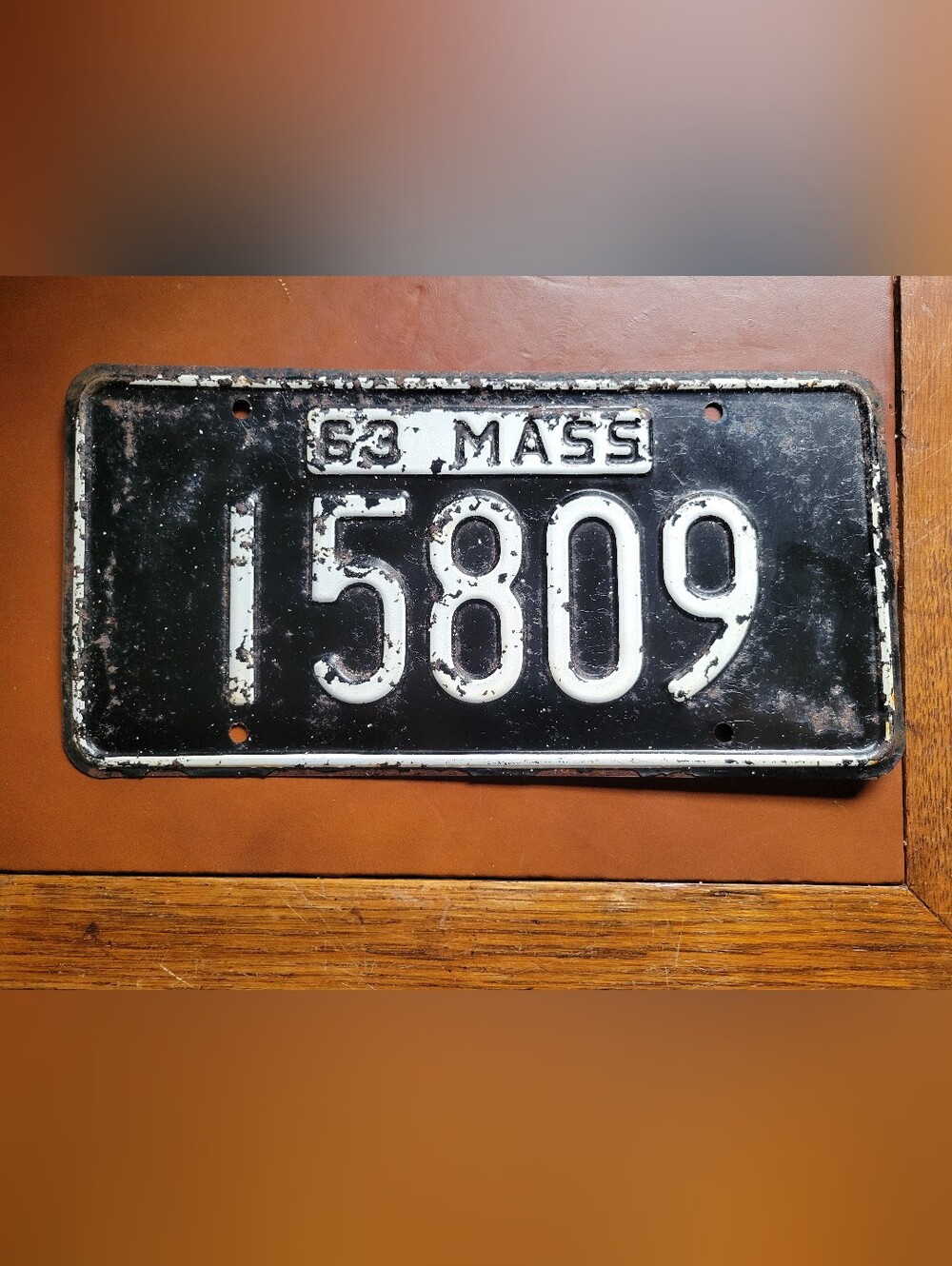 Vintage 1963 Massachusetts License Plate Tag # 15809 MA Mass Black White Auto